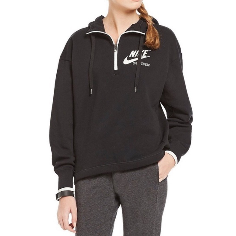 Nike Archive cropped half-zip hooded logo sweatshirt black/white size M